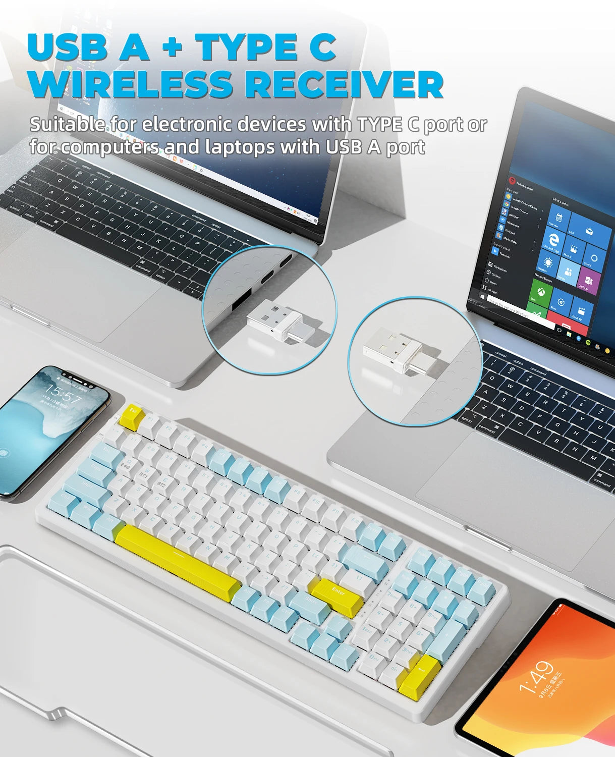 K96 Wireless Mechanical Keyboard, Dual Mode 2.4G/BT5.0 2-in-1 Receiver, 100 Keys Hot Swappable Red Switches Gamin