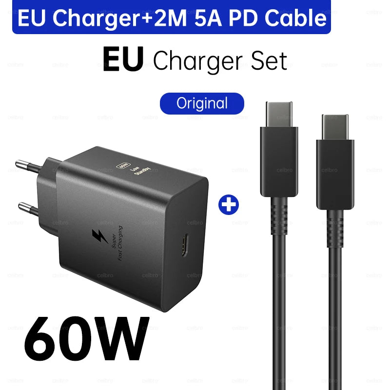 Samsung S26 Ultra original 60W Charger PD Type C Adapter EU Plug Fast Charge Samsung S25+ S25 S24 S23 S22 Ultra A57 Tab S10 S9