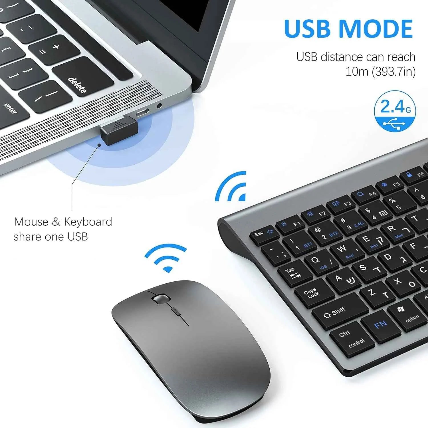 Hebrew English Ultra thin Israel Dual Mode Three Channel Bluetooth Wireless Keyboard and Mouse for Windows IOS Mac Android