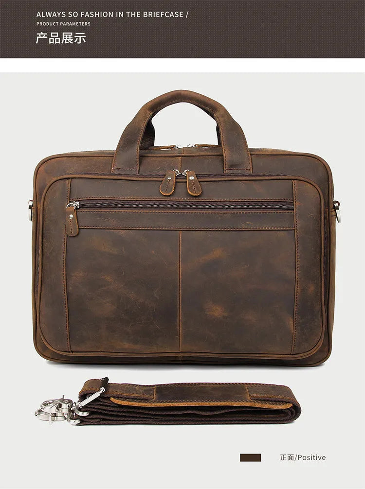 High Quality Genuine Leather Men Briefcase Business bag Crazy Horse Leather Large 17