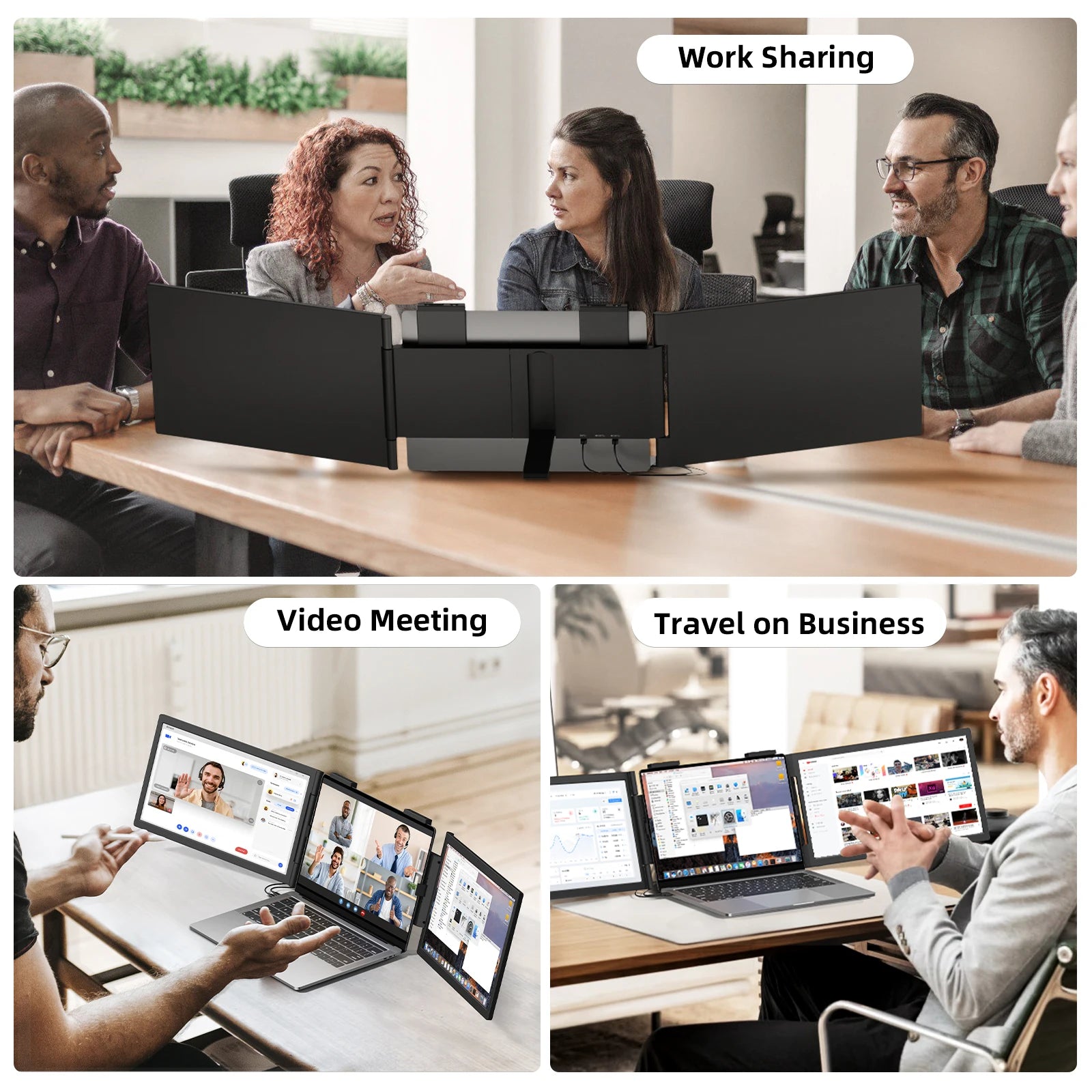 Amoudo14 Inch Dual Portable Monitor 1920*1080P IPS Portable Triple Monitor with USB-C Port for 14-16.5