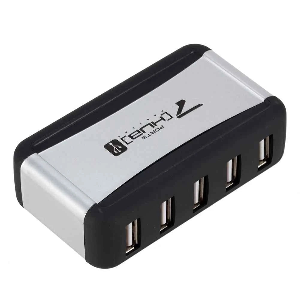 EU/US Plug USB Hub 7 Ports Splitter USB 2.0 Plug and Play Support 1.5/12/480Mbps with Power Adapter for PC Computer and Laptop