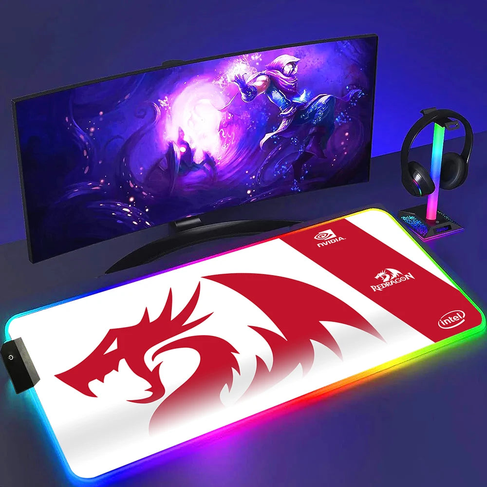 Redragon RGB LED Gaming Mouse Pad Rug Cool Anti-skid Keyboard Mat Computer Desk Accessories Mousepad Luminous Laptop Game Mats