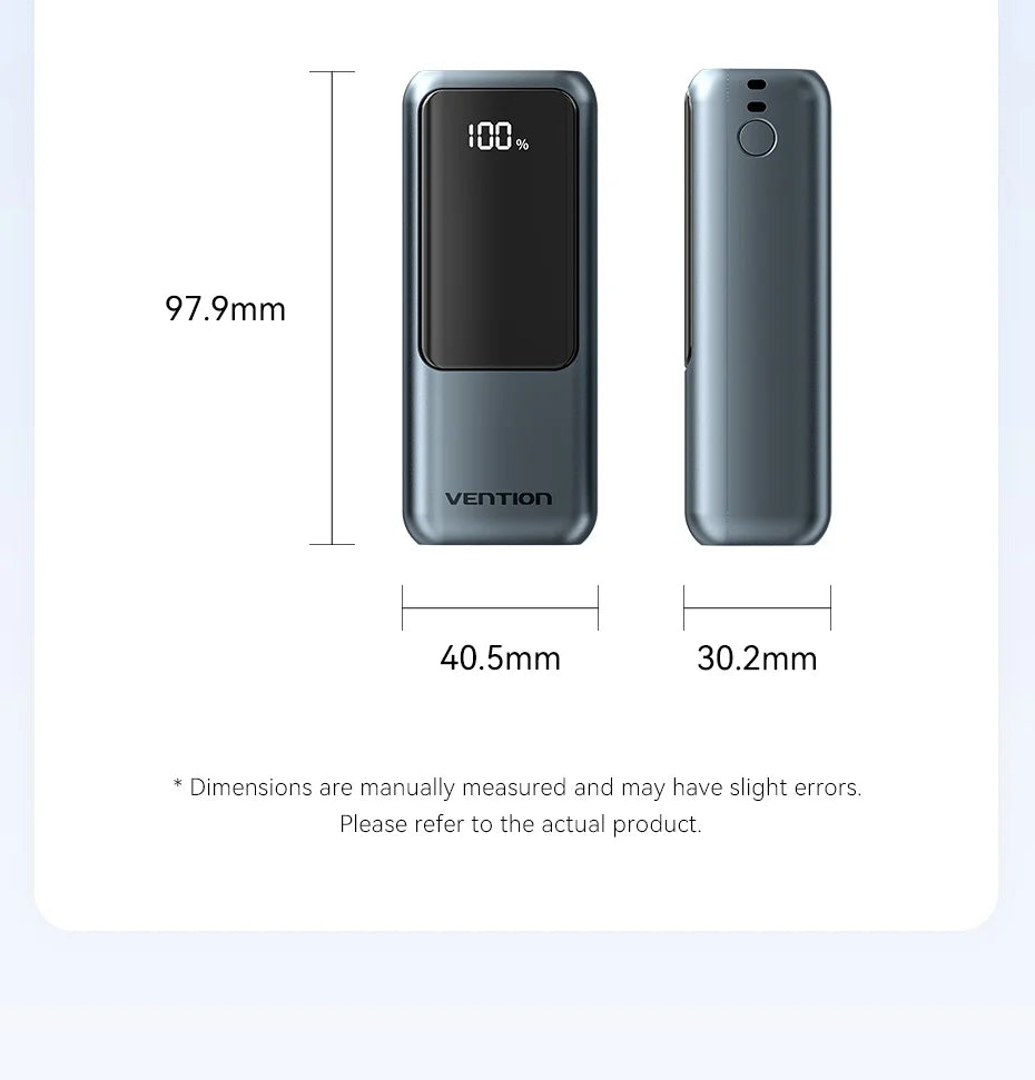 Vention 10000mAh Mini Power Bank 22.5w Portable Charger Built-in USB C Cable PD 3.0 Fast Charging for iPhone 17 Samsung S25 S24