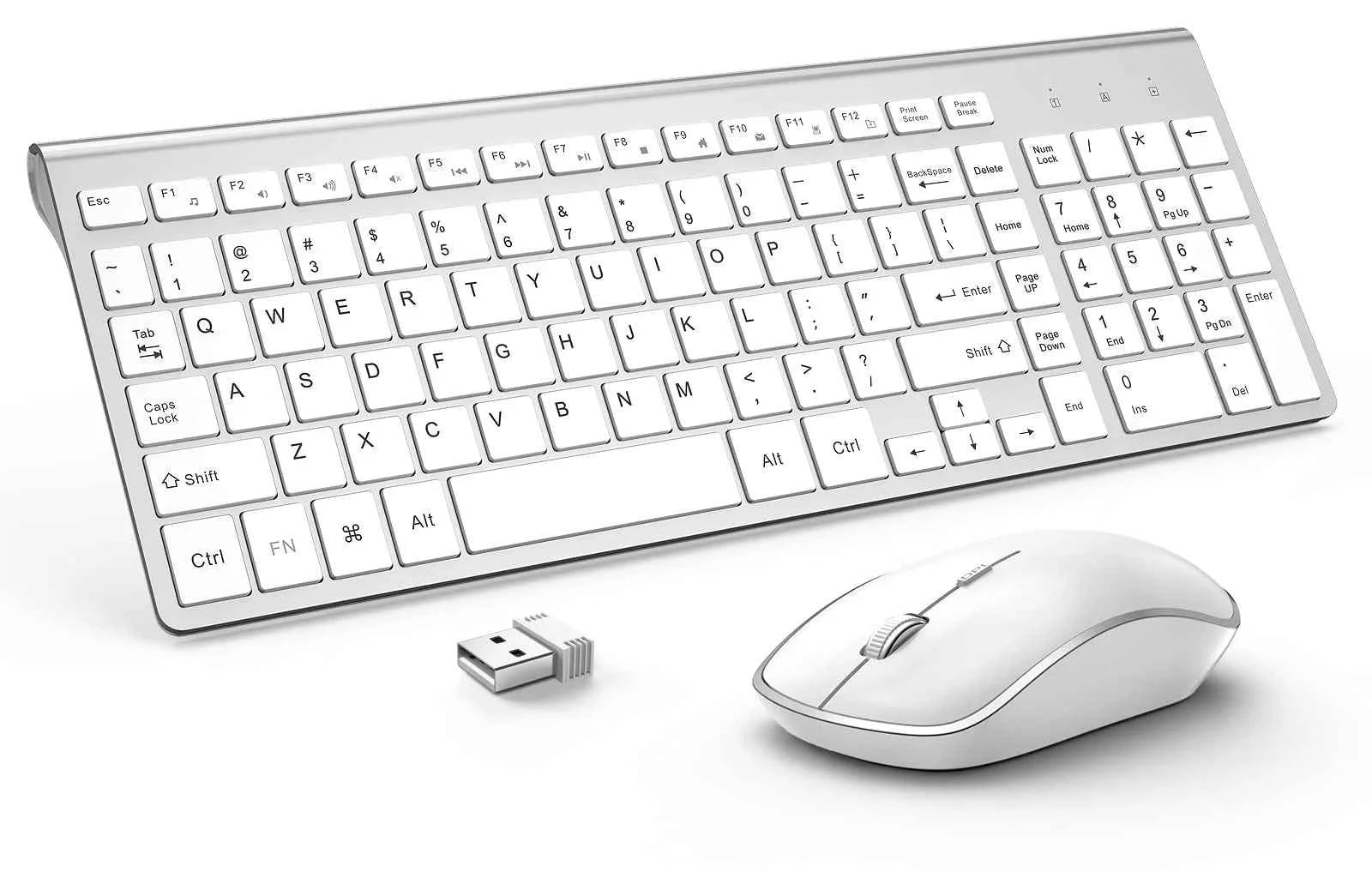 Wireless Keyboard Mouse Combo,U.S. Layout,2.4G USB Compact and Convenient, Slim, Portable Ergonomic, Silver White