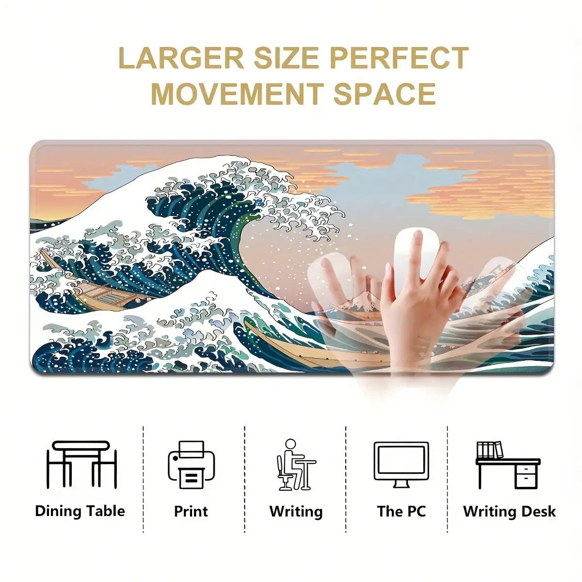 XXL Gaming Mouse Pad Featuring A Black-And-White Wave Art Design; Washable Surface; Stylish Rectangular Desk Mat Suitable For Desktops, Laptops, Office Work