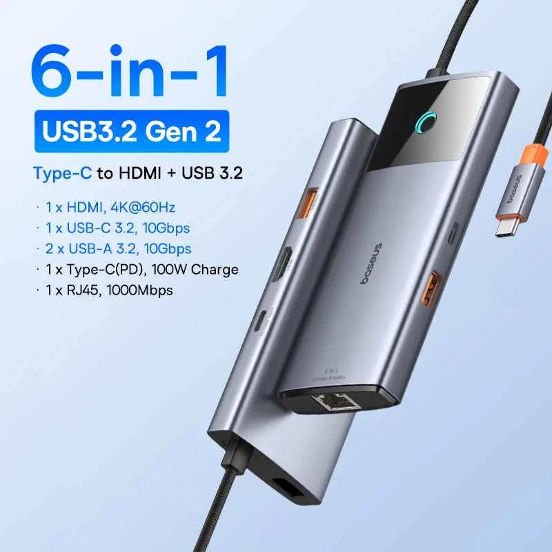 Baseus USB C HUB Dual HDMI 8K 4K Adapter 10-in-1 USB 3.2 10Gbps Splitter with RJ45 SD TF Type C PD 100W for MacBook Pro Air HUB