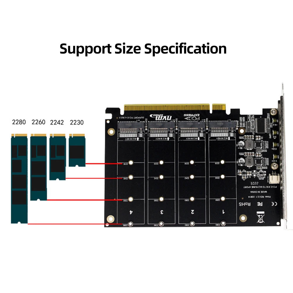 M.2 NVME SSD to PCIe X16 Adapter Card PCIE Split/PCIE RAID Support M.2 PCI-E SSD/M.2 Device NVME For Desktop PC PCI-E m2 adapter