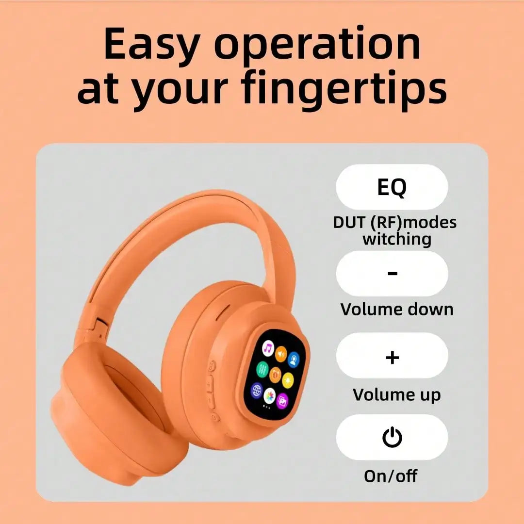 AI Translation Wireless Headphones, Magnetic LCD Touch Screen, Foldable Retractable Design, Real-time 115 Languages Translation, BT6.0, Multi-functions for Photo, Flashlight, Alarm & Voice Recording, AUX Wired Supported
