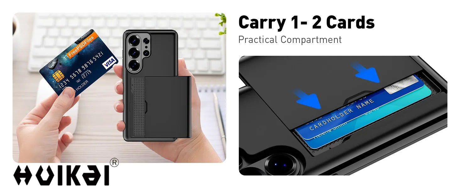 Wallet Card Holder Case For Samsung Galaxy S26 Ultra S25 S24 S23 S25 FE S22 Slide Slot Slim Hard PC Heavy Duty Protective Covers