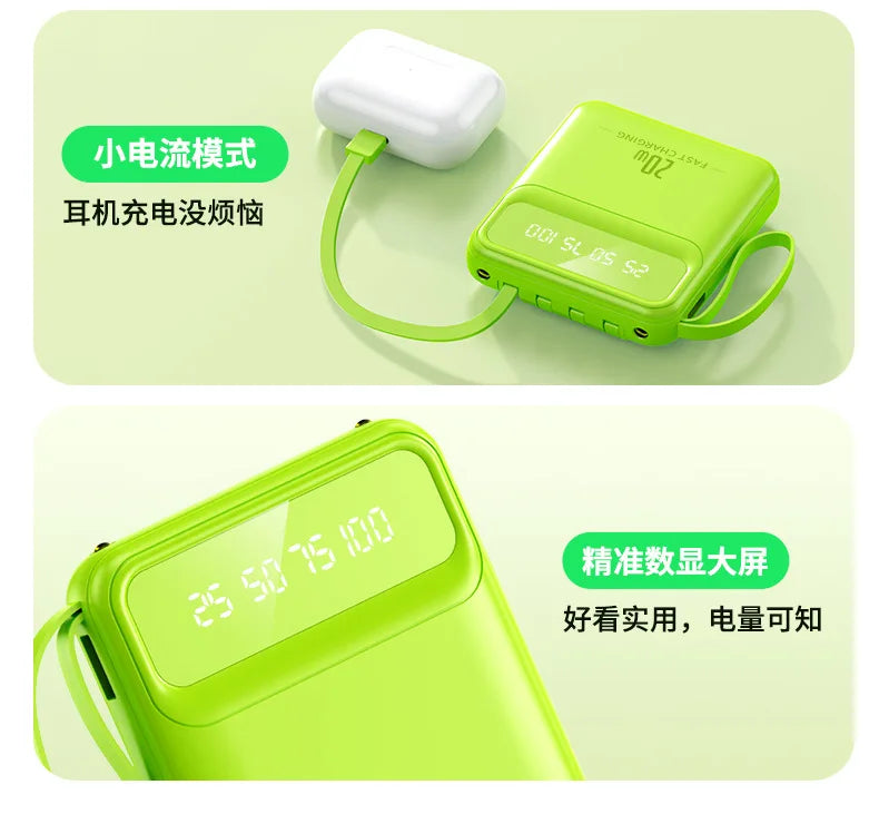 20000mAh 10000mAh Power Bank Built-in Cable Phone External Battery Powerbank Charger for Xiaomi Poco iPhone Samsung iPad
