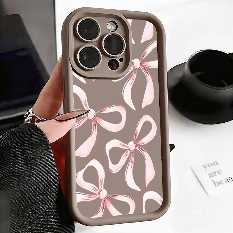 Soft TPU Case For  IPhone 17promax/17air 16 15 14 13 12 11 Pro Max X XS Anti-drop silicone phone case.Girl's pink ribbon bow