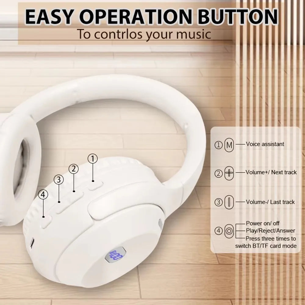 BT5.3 Wireless Headphones with LED Display: Long Battery Life & Multi - Mode Compatibility