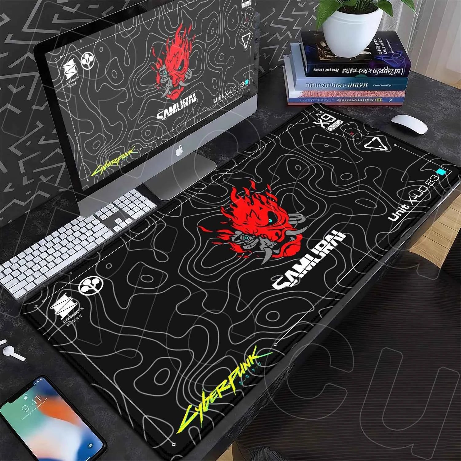Black Gaming Mousepad XXL Rubber Non-slip Office Deskmat Anime Girl Playmat C-Cyberpunks Style Lock Edge PC Keyboard Accessories