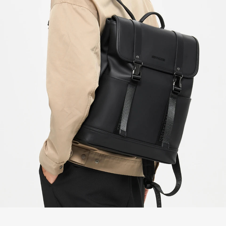 Septwolves Black Men Black Leather Backpack PU Large Capacity Best  Laptop Computer Backpack 15 Inch Travel Backpack Daily Use