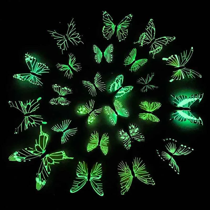 12pcs Luminous 3D Butterfly Wall Sticker for Kids Bedroom Home Living Room Fridge Wall Decal Glow in Dark Wallpaper Decoration