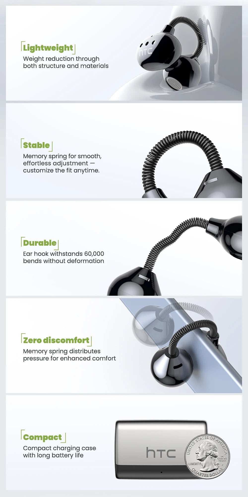 [AI Translator Earbuds] HTC NE67 Bluetooth V6.0 Earphones Portable Wireless headphones Comfort Earclip with a hanging chain