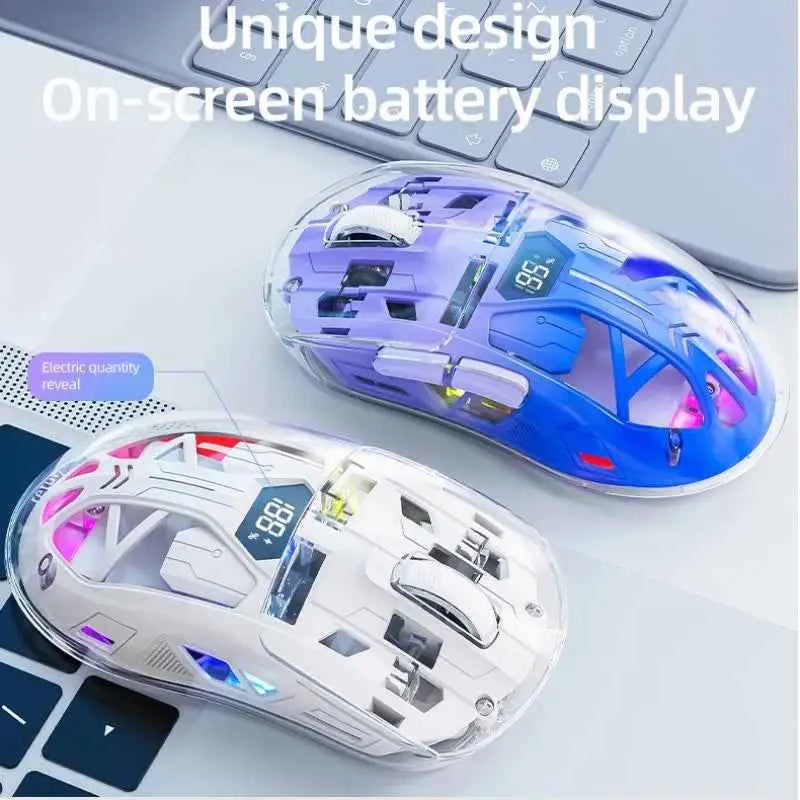 FREEWOLF A2 Transparent Wireless RGB Mouse, Bluetooth Dual-mode Connection