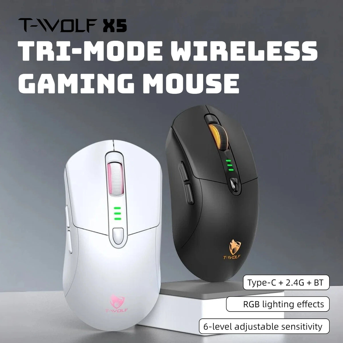 Tri-mode Wireless Gaming Mouse RGB 1000Hz Rechargeable Ergonomic Bluetooth Mouse with Battery Display for PC Mac