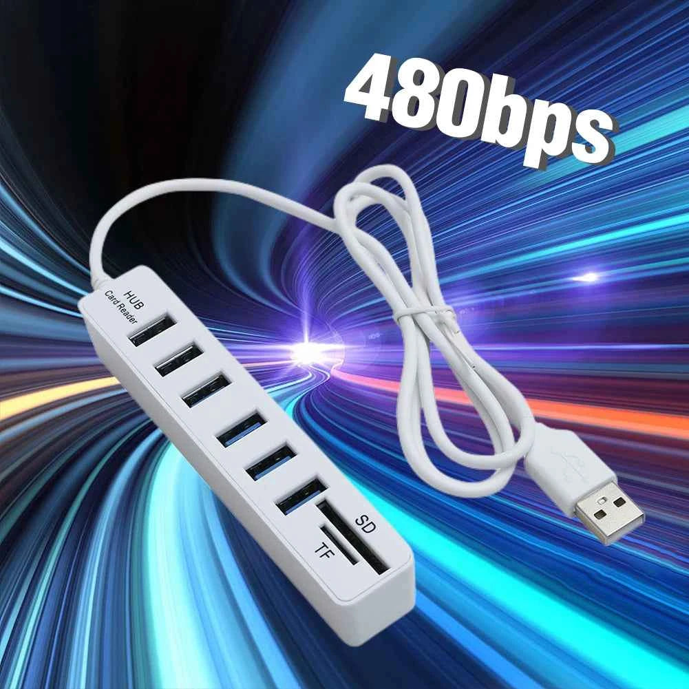USB 6 Port Extension Hub High Speed Transmission Memory TF Splitter Adapter Plug and Play USB 2.0 for Laptop Computer PC