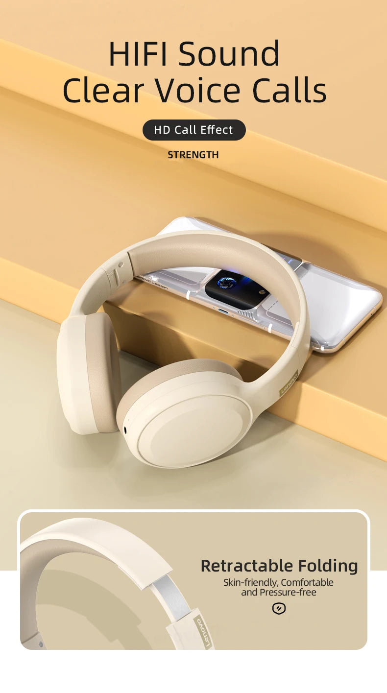 Lenovo TH30 Wireless Bluetooth Headphones with Headwear Earmuffs, Sports Earphones, Esports Games with Microphone