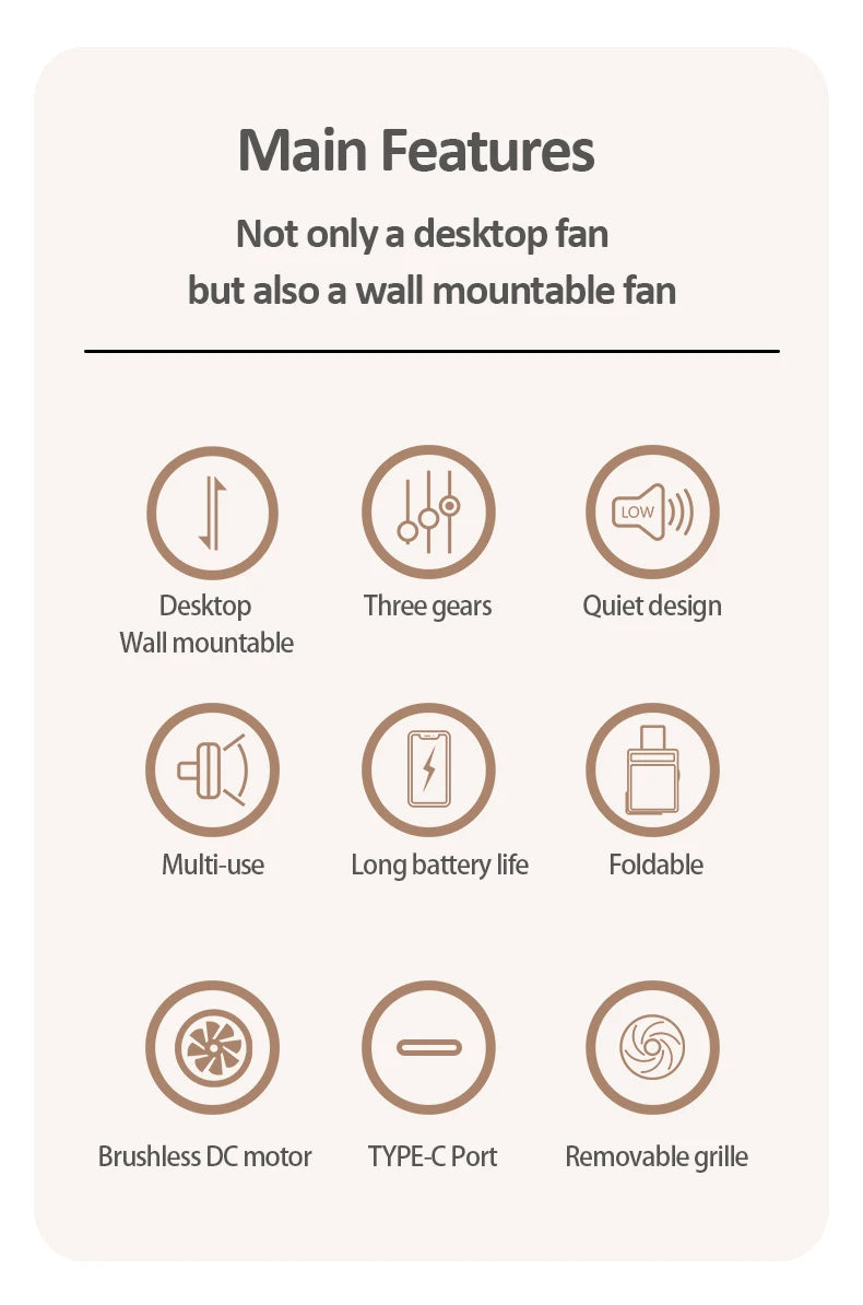 2024 Best Sellers 2IN1 Folding Desktop Fan Portable Air Conditioner Wall Mounted Fan Rechargeable With 3 Gears for Home Office
