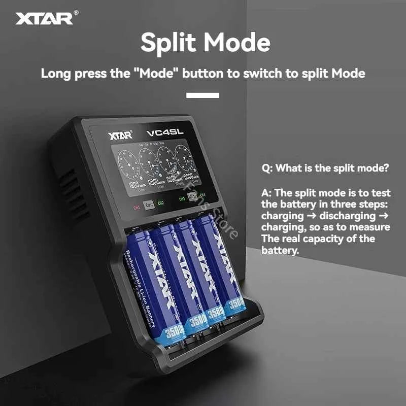 Original NEW XTAR VC4SL Battery Charger Type-C QC3.0 Fast Charge LCD Screen Display Ni-MH Li-ion 18650 AA/AAA Batteries Charger