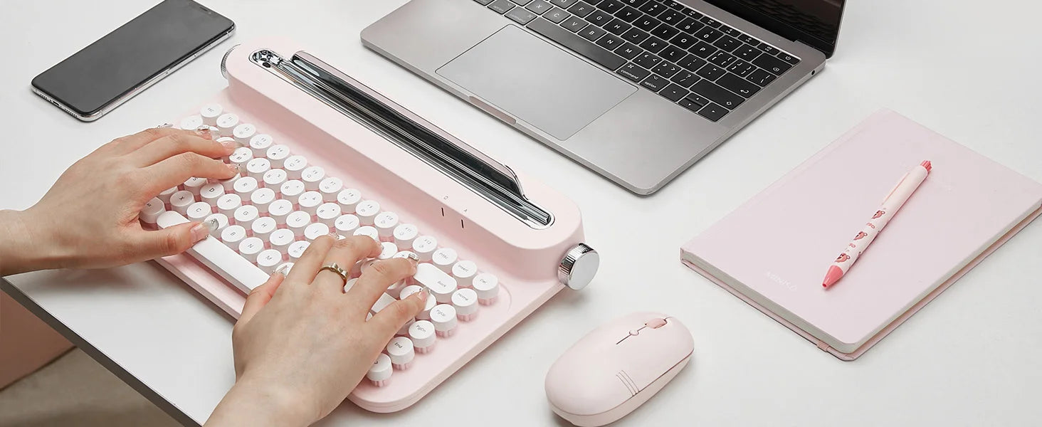 YUNZII ACTTO B305 Retro Typewriter Aesthetic Keyboard, 75% Compact Wireless Keyboard with Integrated Stand for Multi-Device