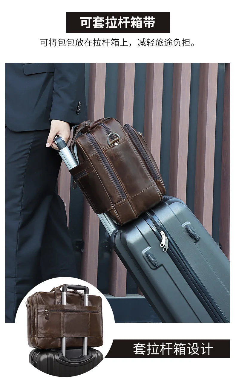 High Quality Genuine Leather Men Briefcase Business bag Crazy Horse Leather Large 17