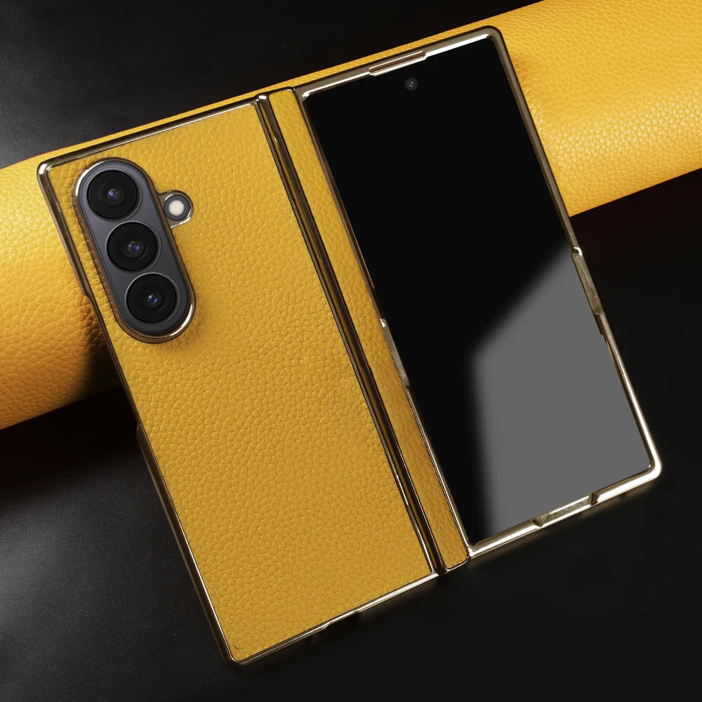 Genuine Leather Case For Samsung Galaxy Z Fold 7 6 5 4 3 fold4 fold3 Fold5 Fold6 Fold7 phone Cover Cases Fundas Coque Shell Capa