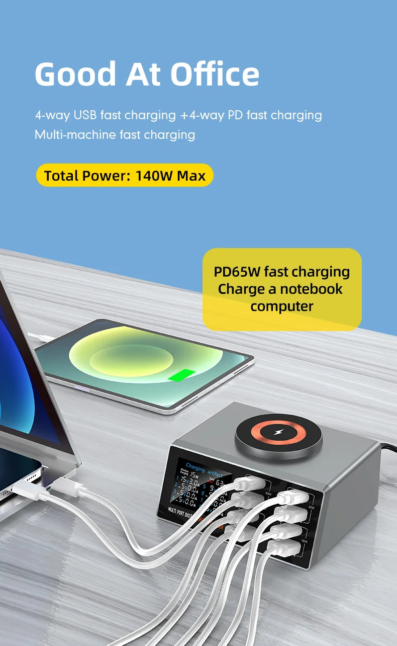 140W Smart Quick Charger 8-Port USB Fast Charging Station for Multiple Android Phone Travel Home Office Party Hotel Restaurant