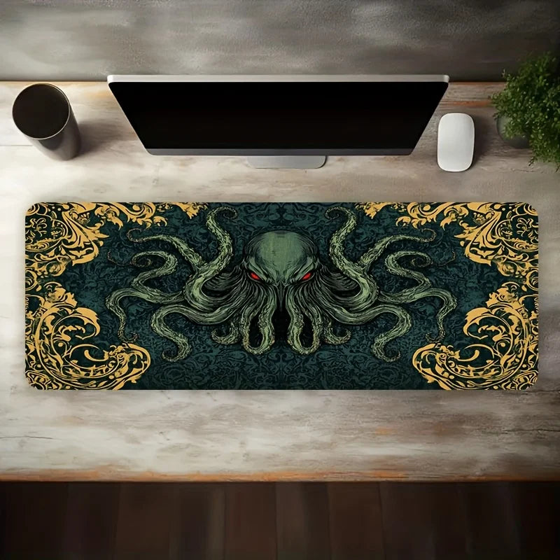 1 Extra-Large Gaming Mouse Pad with Cthulhu Octopus Vintage Pattern, Anti-Slip Rubber Base,Large Desk Mat for Office Accessories