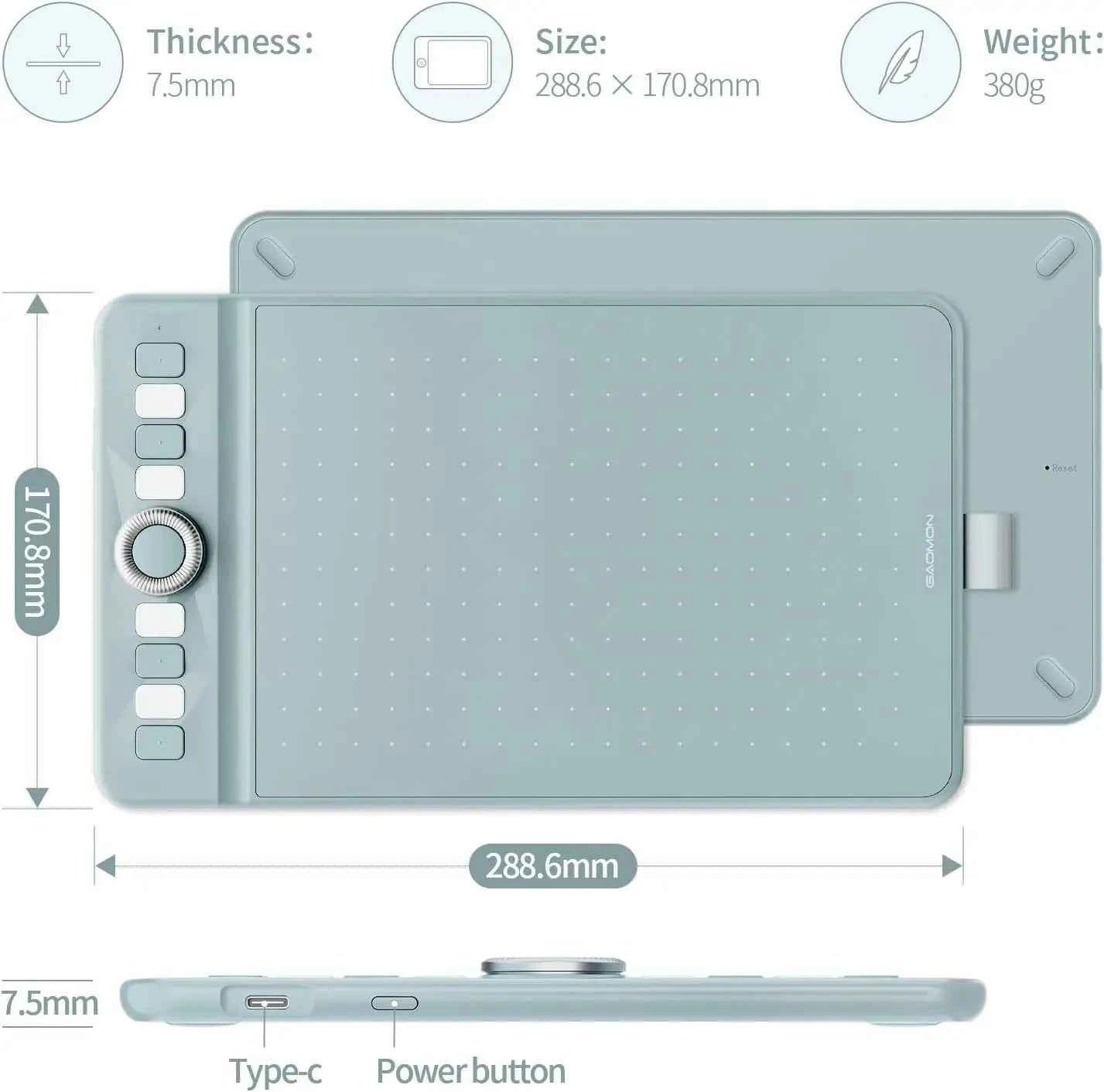 GAOMON Wireless Graphics Tablet WH851 Bluetooth 5.0 Connectivity 16K Levels Pen 8x5 Inch Type-C Drawing Tablet with Sleeve Glove