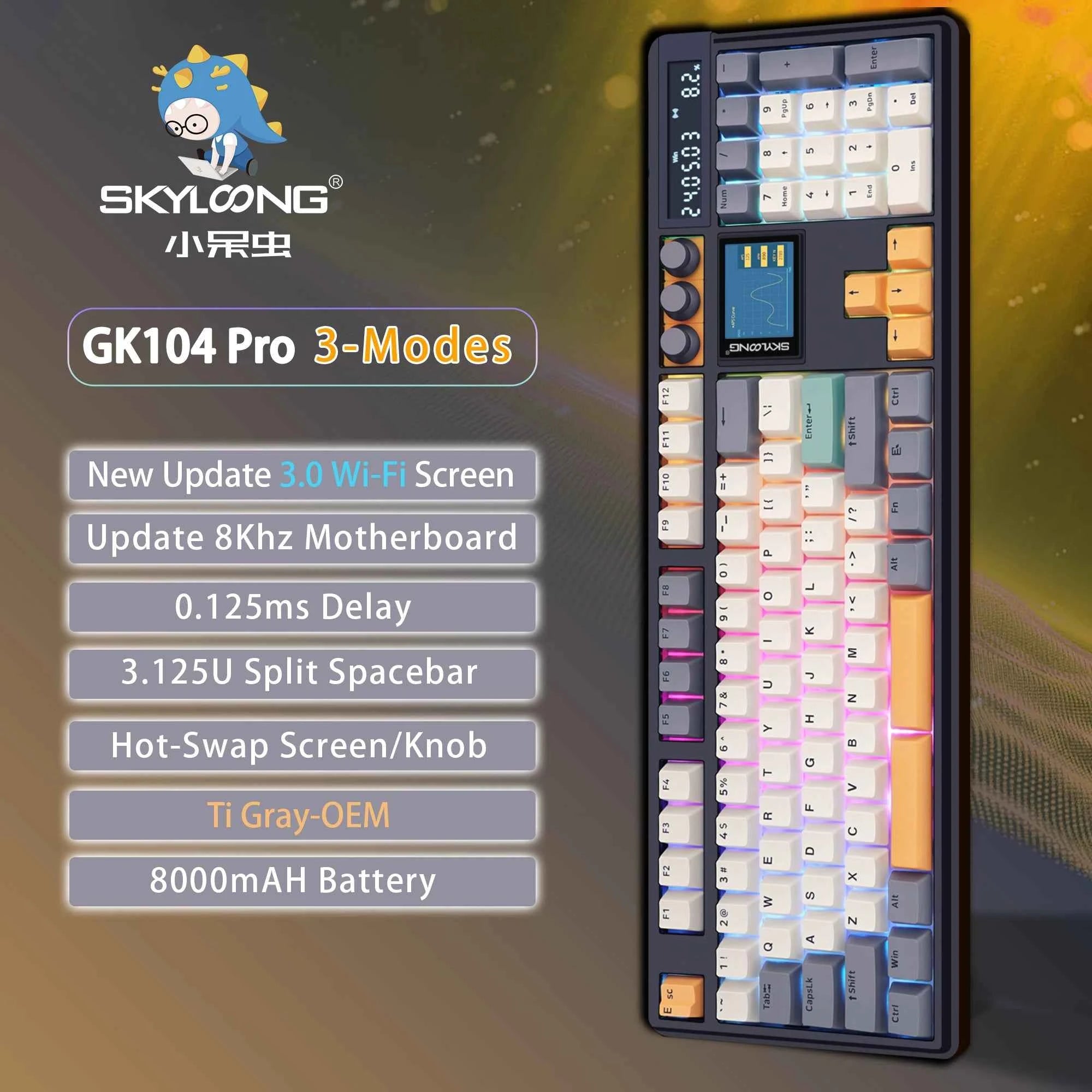 SKYLOONG GK104 Pro Mechanical E-sport Gamer Keyboard Full-Size Wireless Keyboard RGB Backlit Hot-Swappable Game Keyboard for PC