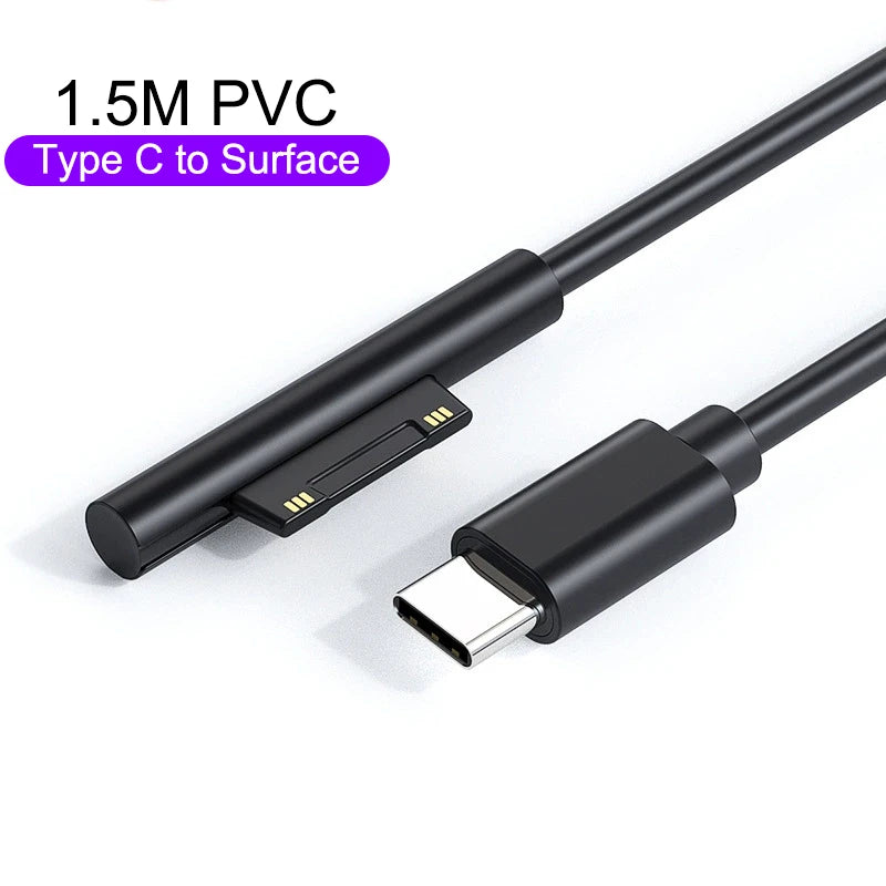 PD 65W Fast Charging USB Type C Power Supply Cable for Microsoft Surface Pro 7 3 4 5 6 15V 3A Tablet Charger USB C Adapter Cable