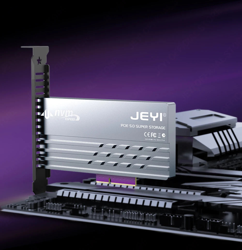 JEYI PCIe 5.0 to M.2 NVMe Adapter Card, High-Speed PCIe X4/X8/X16 to M2 SSD Converter with Cooling Heatsink for Gen5 SSD 128Gbps