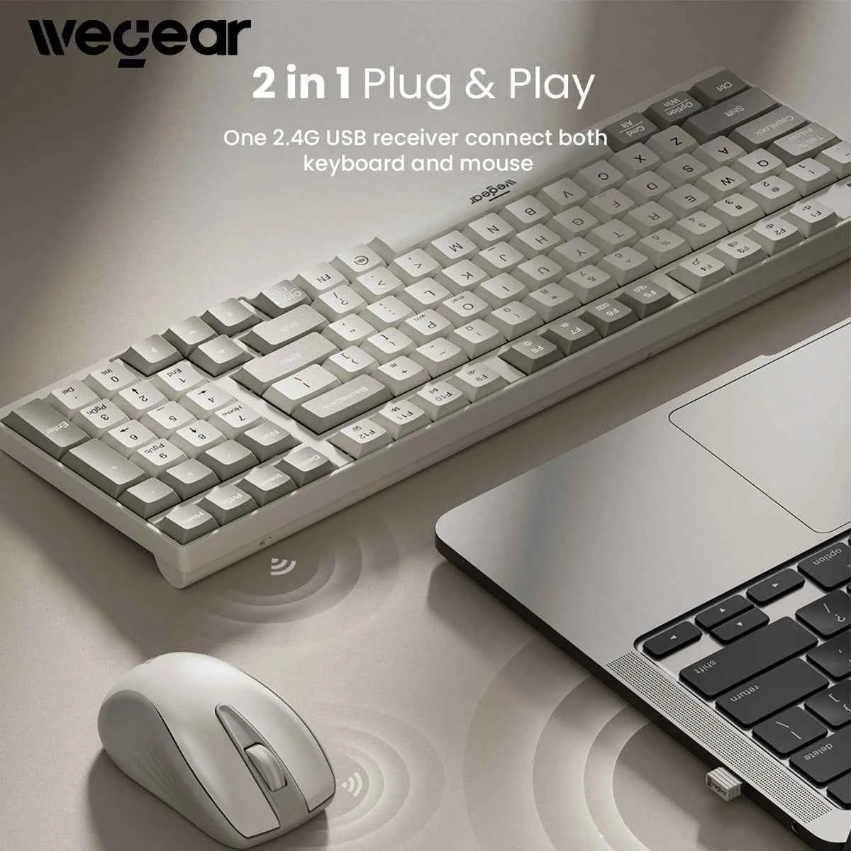 wegear KM3 Wireless Keyboard Mouse Combo 98 keys Full Size Wireless Keyboard Supports Windows/Mac OS for Notebook Laptop