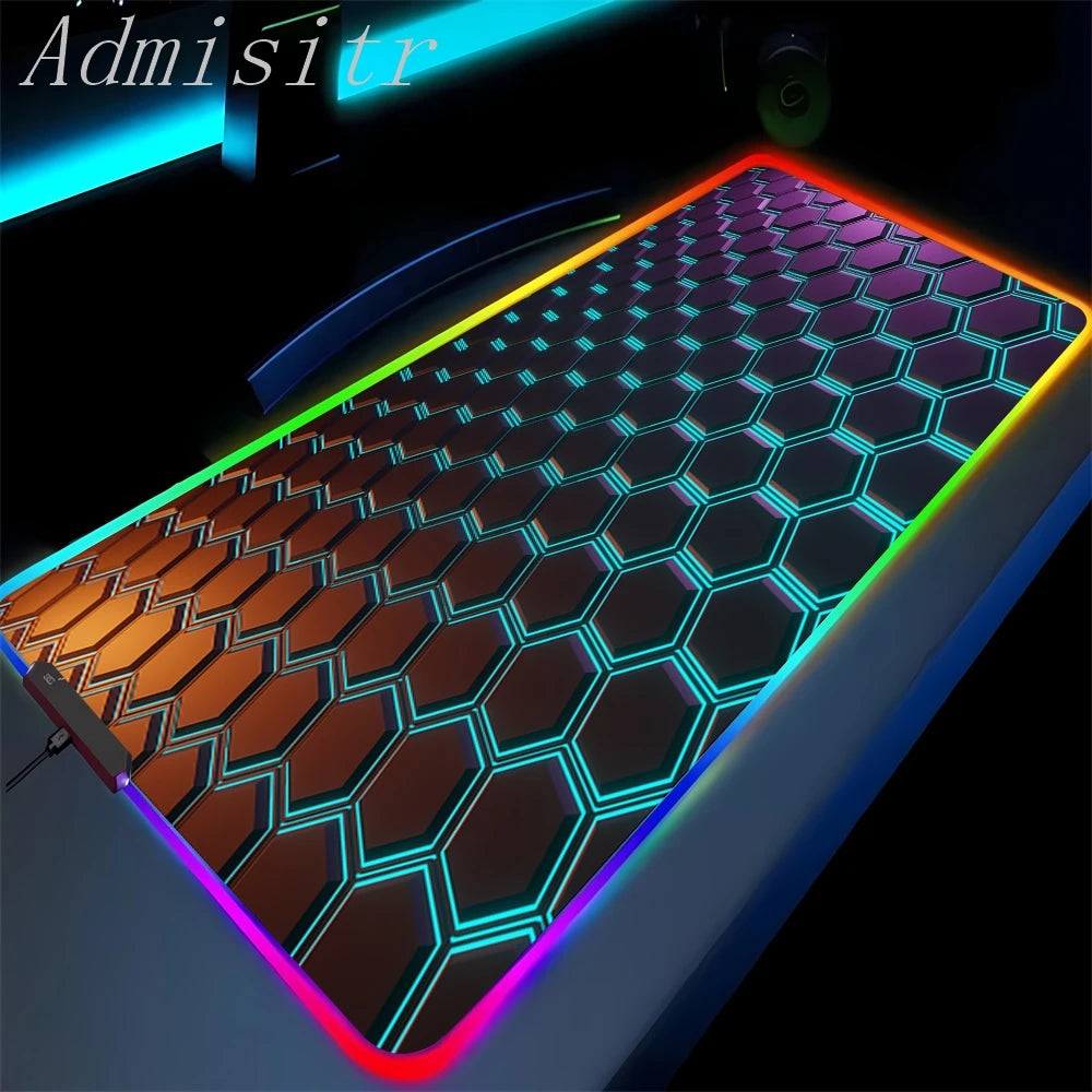 Geometry Large RGB Gamer Mousepad 40x90cm Hexagon Mouse Mat Gaming Mousepads LED Keyboard Mats Luminous Desk Pads Mouse Pad