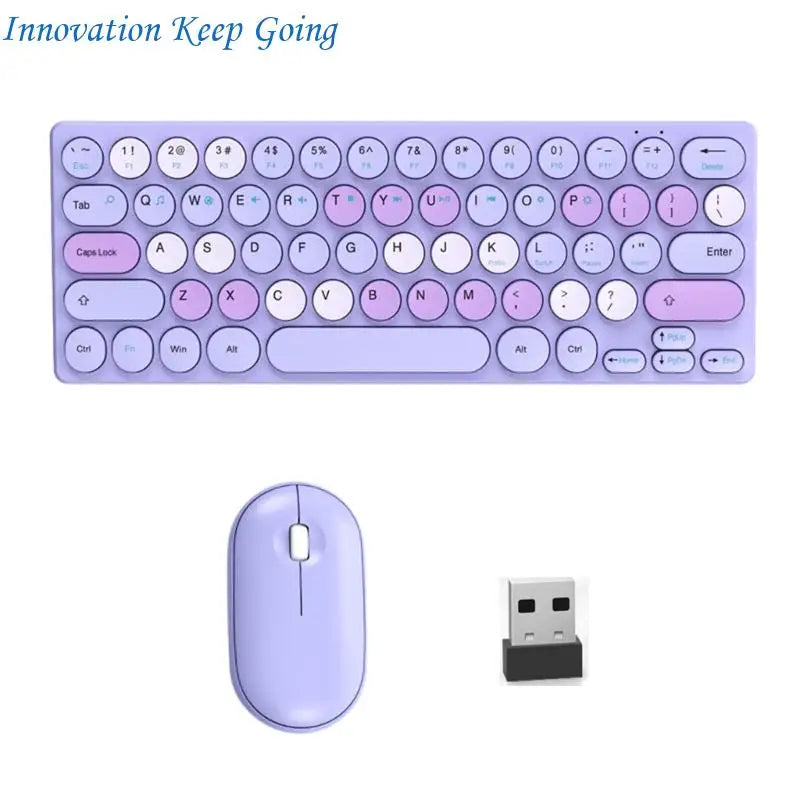 E65C Silents Clicks Mouse Wireless Keyboards Set Round Design 64Keys Portable For Desktop Notebook