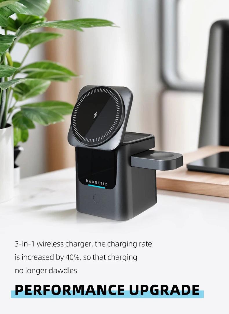 Magnetic 3 in 1 Wireless Charger Station Foldable Cube 15w  Rotating Charging Holder for Apple 17 16 15 14 Pro Max