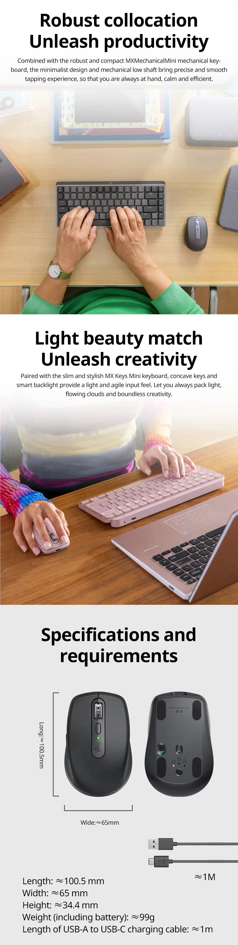 Logitech MX Anywhere 3S All-in-One Portable Wireless Mouse Silent Click 8000DPI Multi-Device for Laptop Computer Peripherals