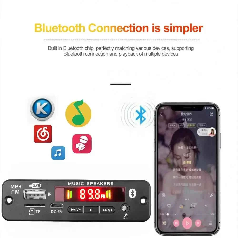Bluetooth 5.0 MP3 Decoder Board 2*20W 40W Amplifier Audio Player 12V DIY MP3 Player Car FM Radio Module TF USB Mic Record Call