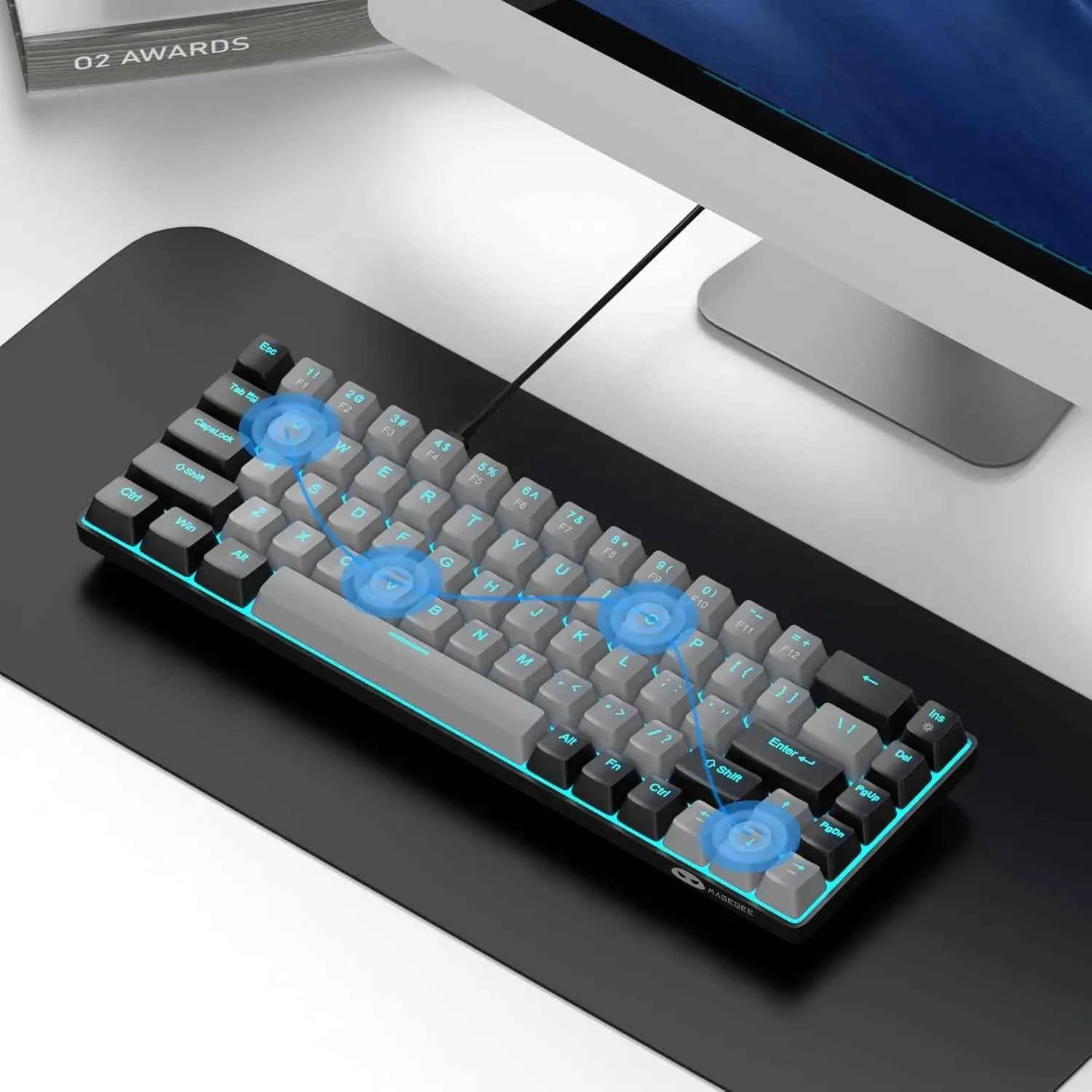 MageGee Portable 60% Mechanical Gaming Keyboard, MK-Box LED Backlit Compact 68 Keys Mini Wired Office Keyboard with Red Switch f
