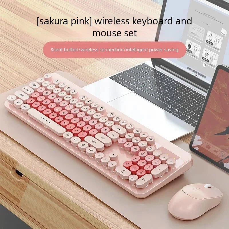 Green Wireless Keyboard And Mouse Set Punk Desktop Laptop Office Color Fingerboard