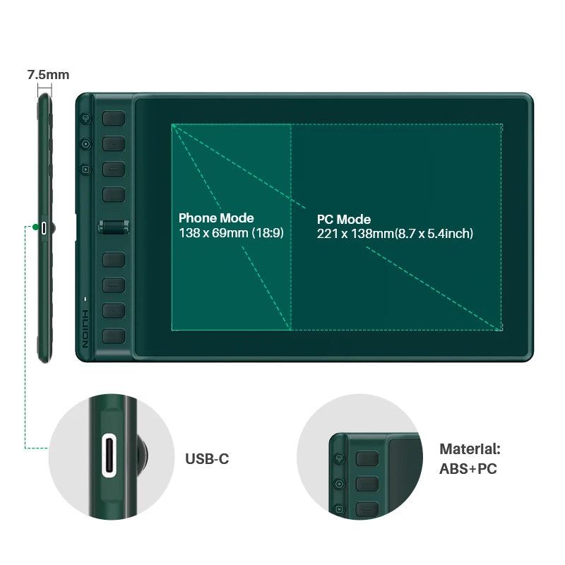 Huion Inspiroy 2 M Graphics Tablets H951P Digital Drawing 8.7x5.4 inch PenTech 3.0 Pen Tablet 3 Group Keys