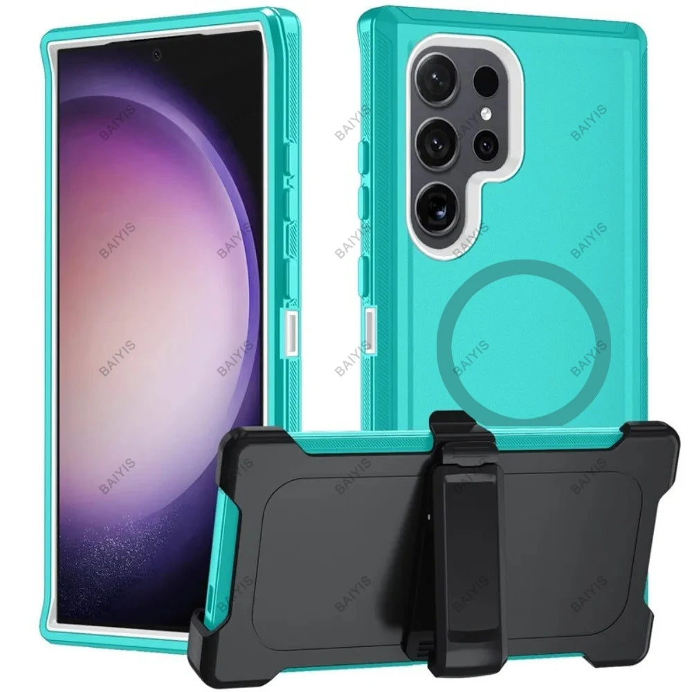 Military Armor OTT For Magsafe Charge Case For Samsung S26 Ultra S25 S24 S23 S22 Plus FE Edge Hard PC+TPU Clip Bracket  Cover