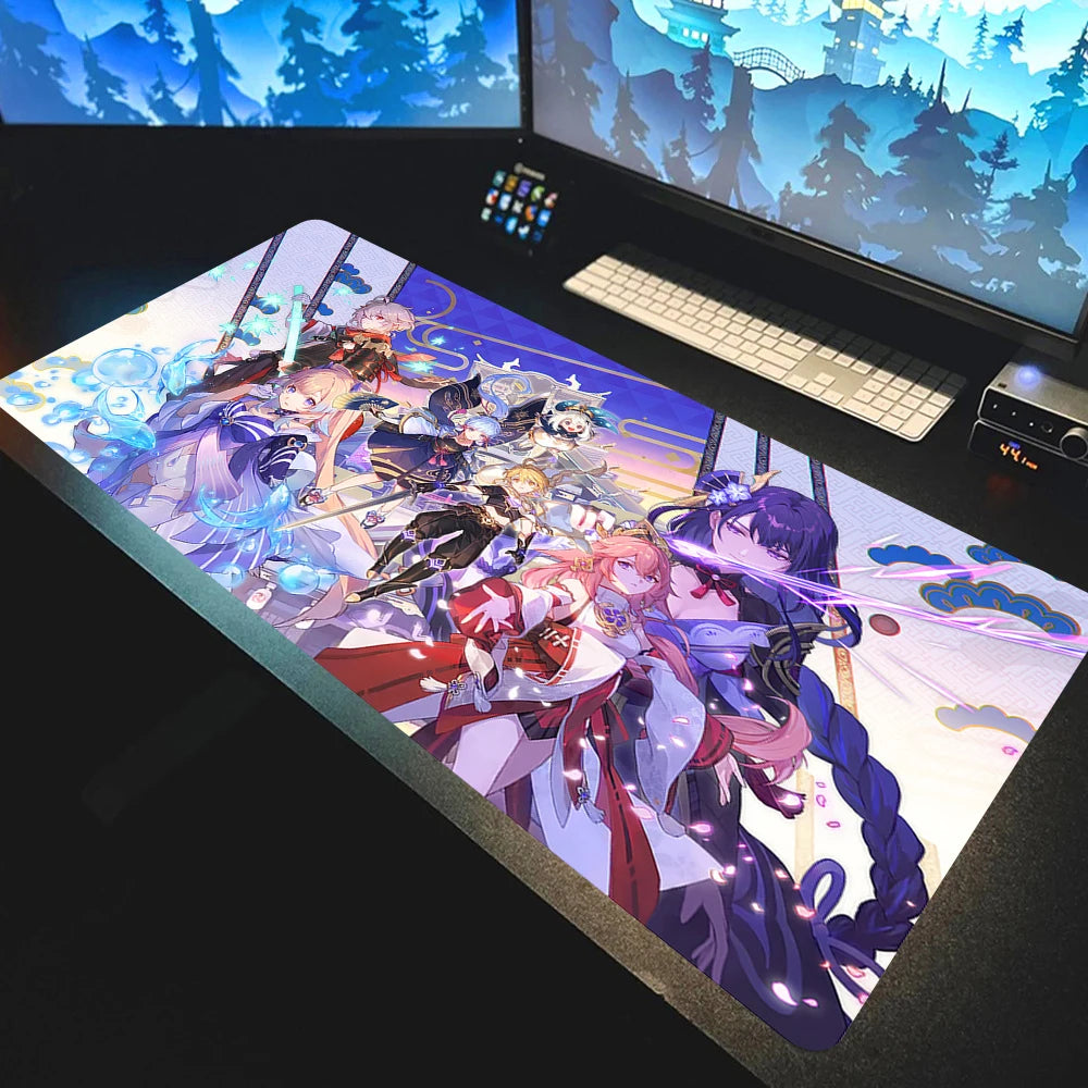 Anime Mousepad Genshin Impact Mouse Pads Gamer Mat Xxl Pc Accessories Desk Protector Keyboard Pads Computer Desks Gaming Mats