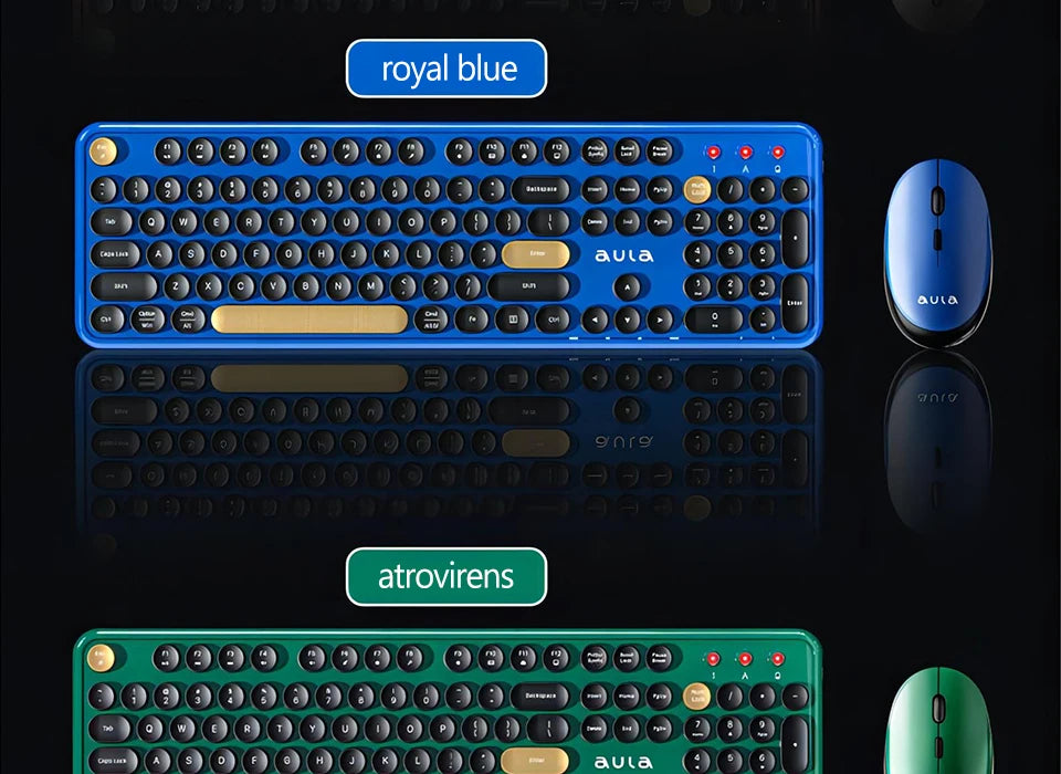 AULA AC306 Wireless Keyboard and Mouse  Combo Retro Round Key Cap Full-size 104-key Laptop for Office Entertainment