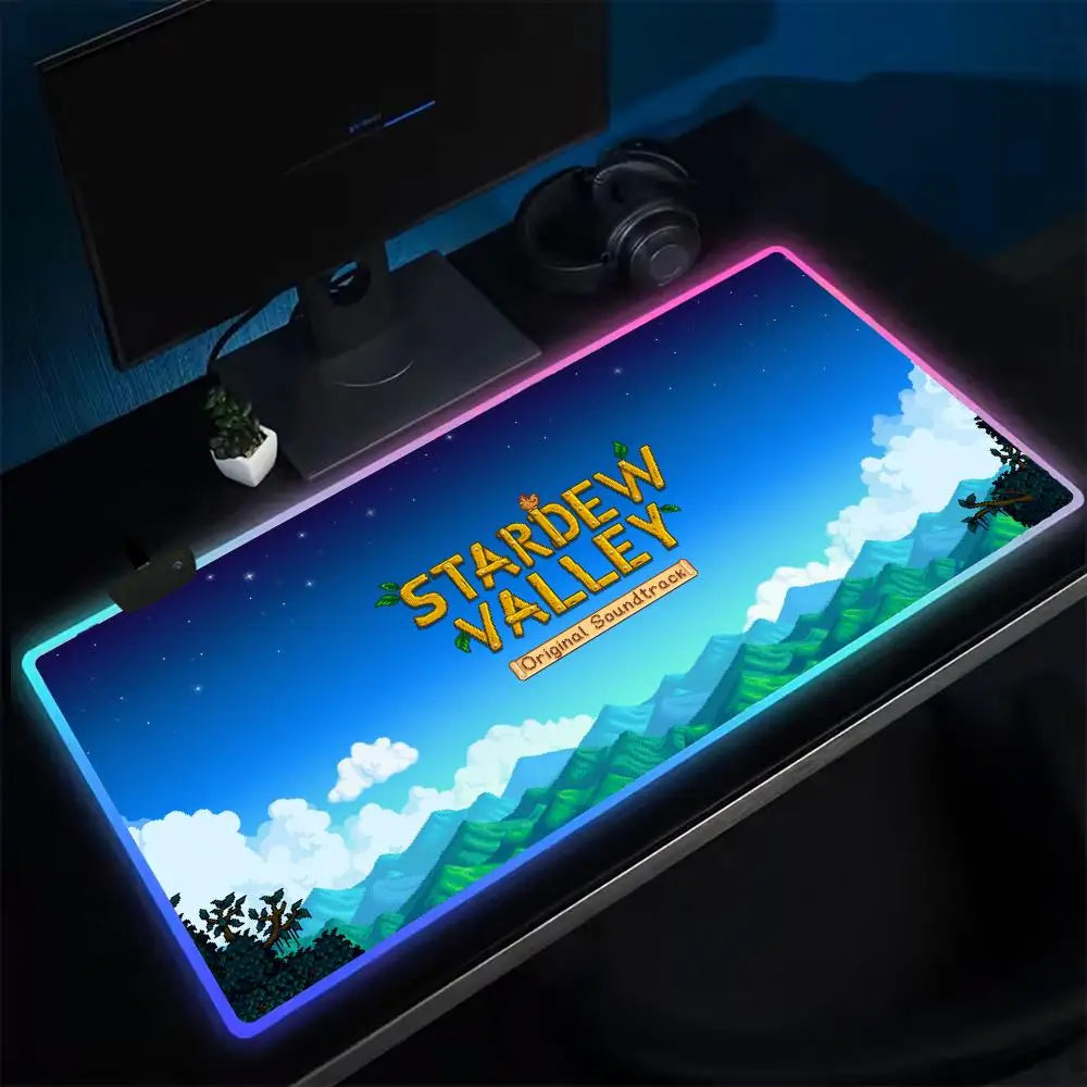 Super Farmer S-STARDEW VALLEY Mouse Pad Anime Gaming Mouse Pad LED Table Pads Backlit Rubber Desktop XXL Mousepad RGB Desk Mats