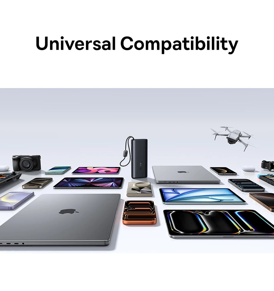 Baseus 145W Power Bank 25000mAh Fast Charging Built-In Type-C Cable Portable Battery Charger for iPhone Samsung MacBook Tablet